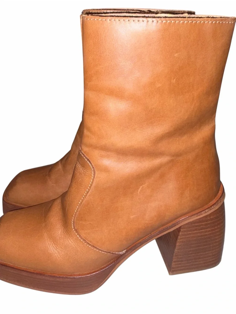 Free People Brown Leather Ruby Shine Platform Boots Shoes size 38.5